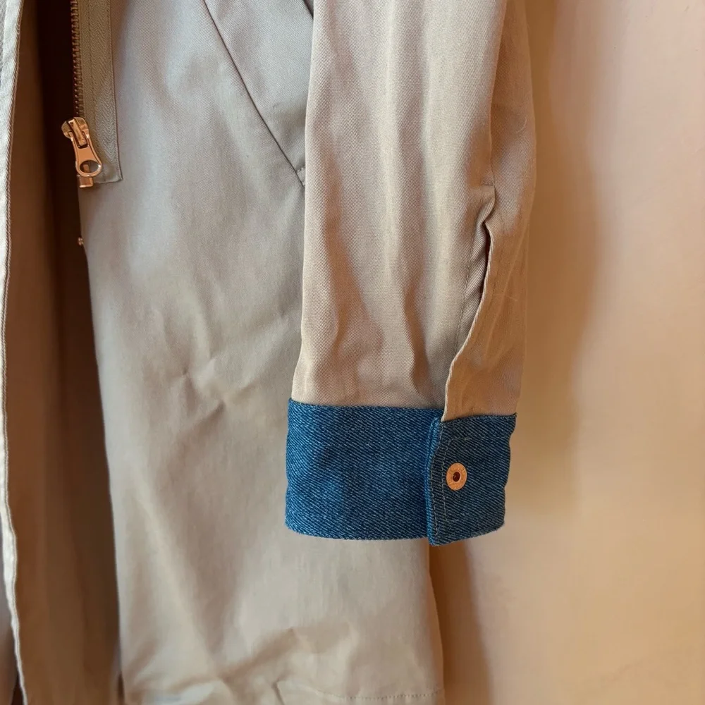 Venus Trench Coat Denim Trim Cotton Sz 4 - Picture 5 of 15